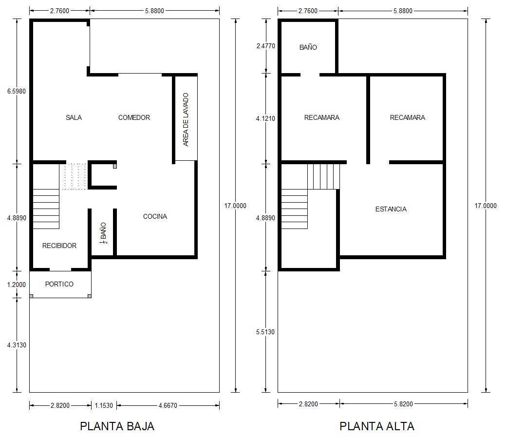 Plano arquitectónico de la vivienda prototipo de Los Balcones